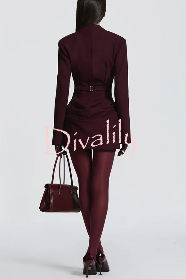 Solid Color Slim-fit V-neck Elegant Draped Formal Mini Dress