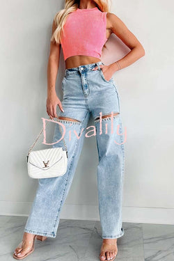 Blowing Your Mind Slit-Front Wide Leg Pocket Rhinestone Jeans