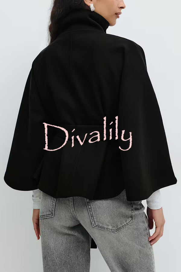 Fashionable Stand Collar Button Waist Tie Loose Cape