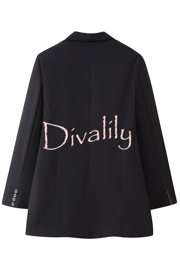 Solid Color Lapel Long Sleeve Casual Pocket Long Blazer