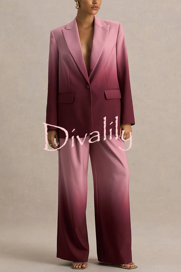 Enya Ombre Print Elastic Waist Pocketed Wide Leg Pants