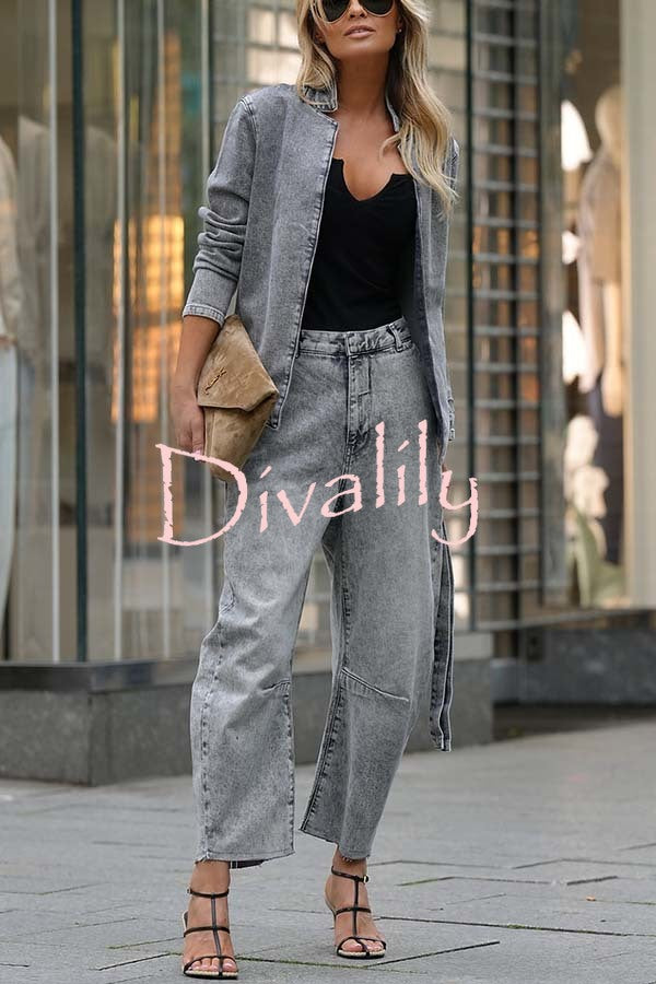 Casual Meetup Washed Denim Mid Rise Pocketed Barrel Jeans