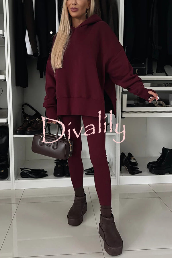 Fashion Loose Casual Hooded Long Sleeve Sweatshirt and Elastic Waist Leggings Set