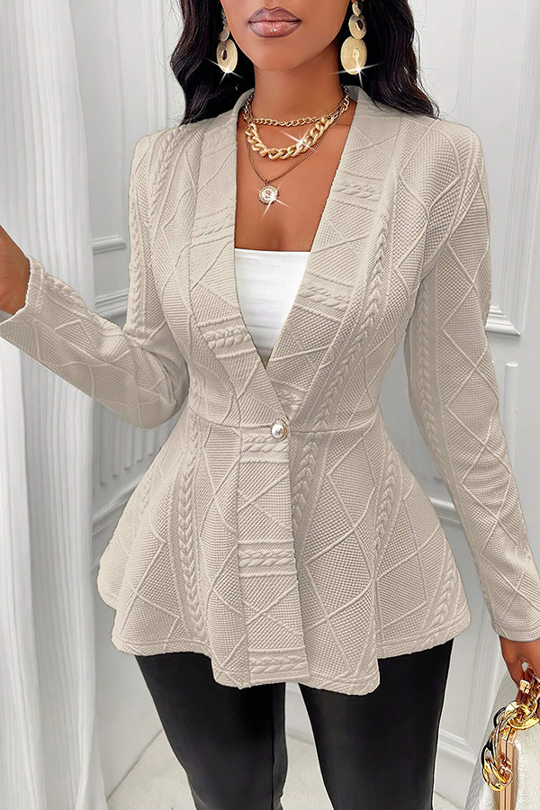 Solid Color V-neck Long-sleeved Button Waist Blazer