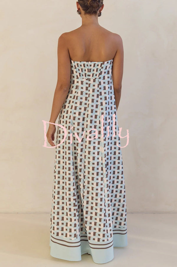 Unique Print Sexy Tube Top Back Zipper Loose Maxi Dress
