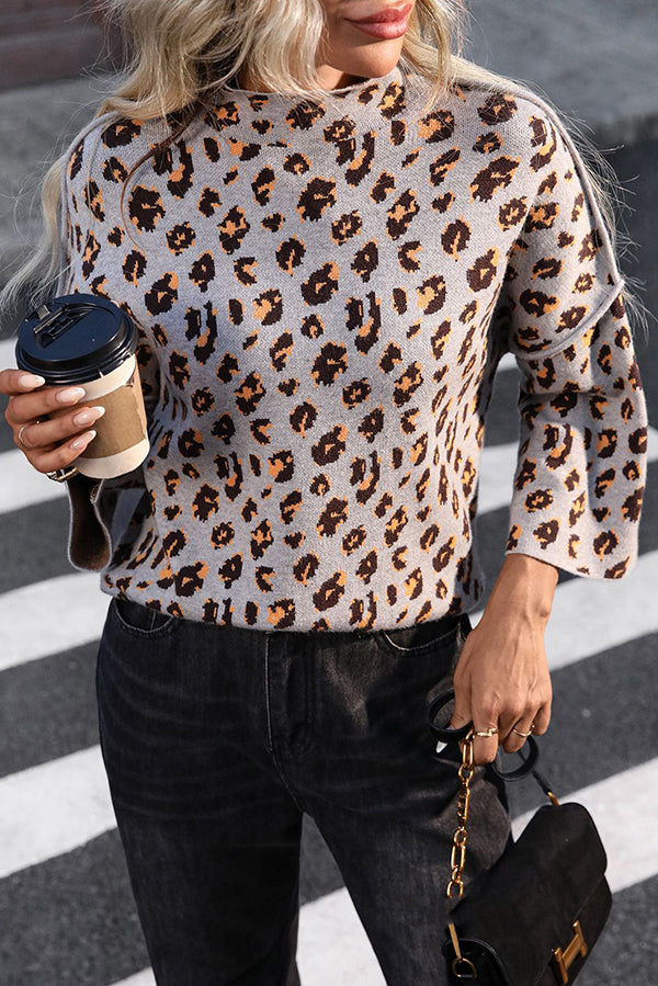 Leopard Print Loose Turtleneck Casual Knitted Sweater