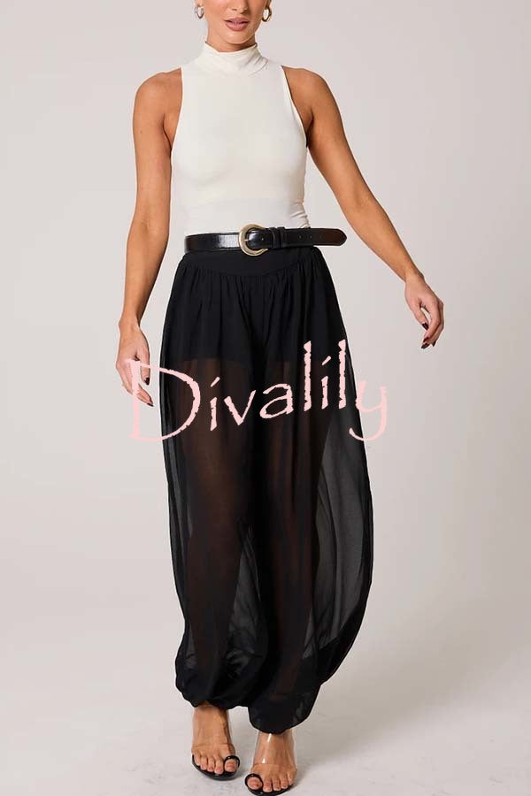 Autumn Avenue Chiffon See-Through Elastic Waist Aladdin Bloomers Pants