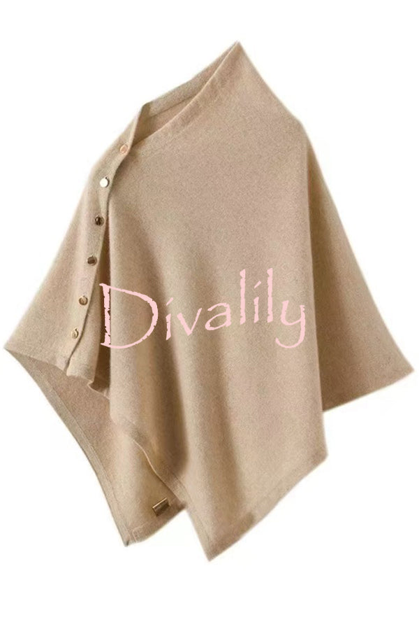 Women Cashmere Knit Shrug Bolero Side Button Detail Lightweight Shawl  Poncho