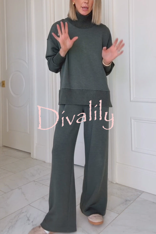 Barker High-Neck Long Sleeve Side Zipper Sweatshirt and Elastic Waist Pocketed Loose Pants Set