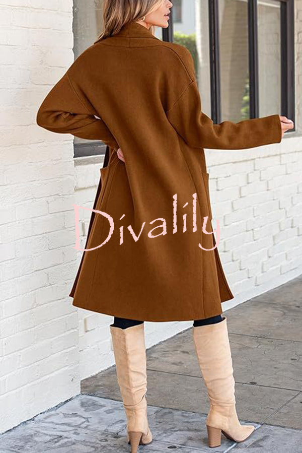 Solid Color Long-sleeved Casual Loose Pocket Mid-length Cardigan