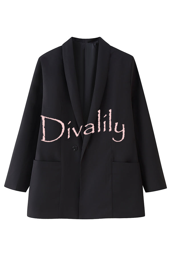 Solid Color Lapel Long Sleeve Casual Pocket Long Blazer