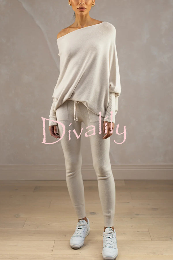 Solid Color Round Neck Long Sleeve Loose Knitted Sweater