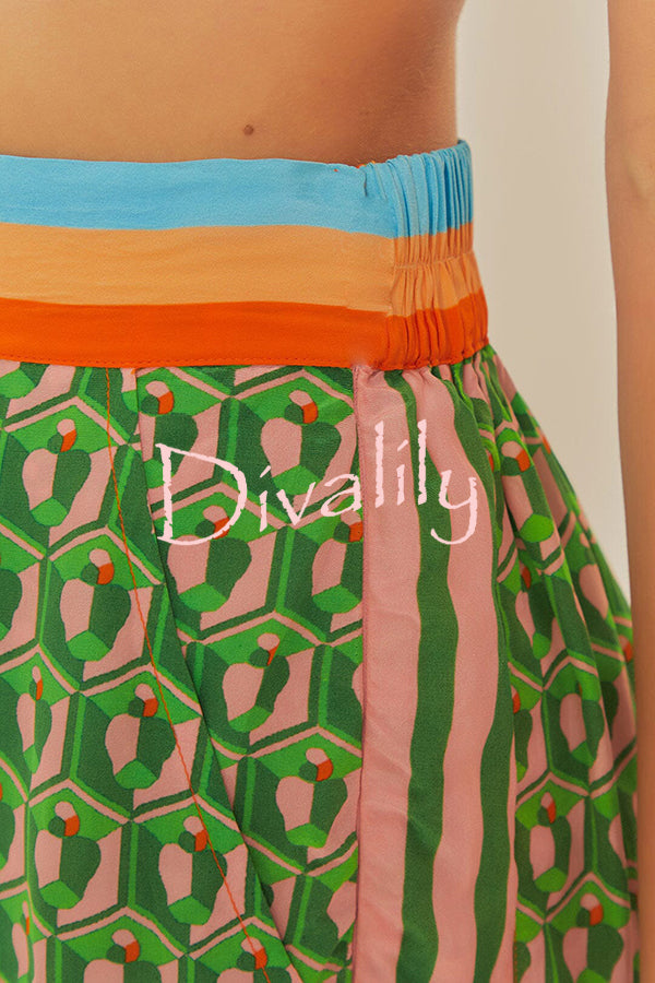 Brazil's Joyful Spirit Colorful Unique Print Elastic Waist Pocketed Loose Bloomer Pants