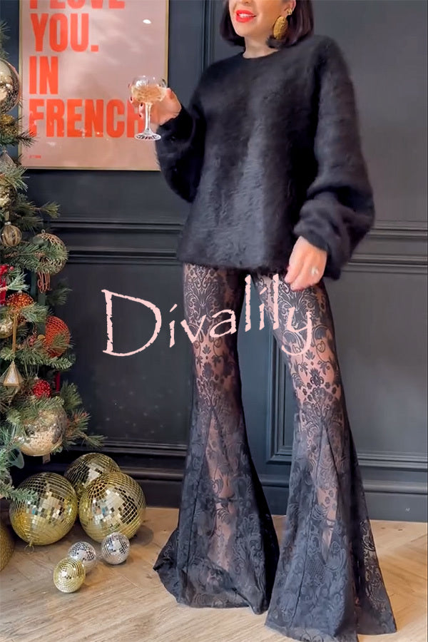 Ready for Tonight Unique Pattern Lace Fishtail Hem Stretch Pants