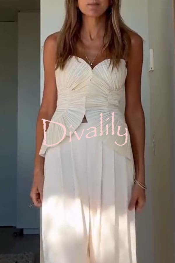 Show Exquisiteness Satin Pleated Heart-shaped Off Shoulder Halter Tank