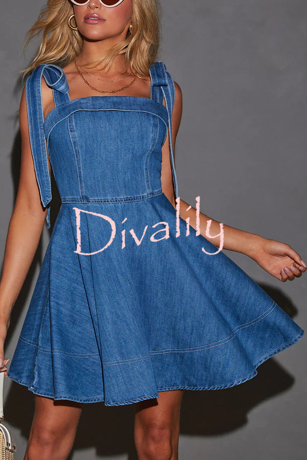 Stylish Lace-up Backless Stretch-fitting Denim Mini Dress