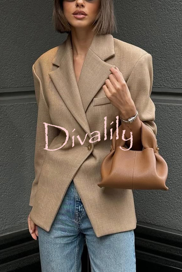 Solid Color Loose Lapel Long Sleeve Button Blazer