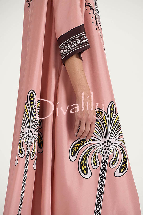 Satin Unique Print Casual V-neck Loose Holiday Maxi Dress