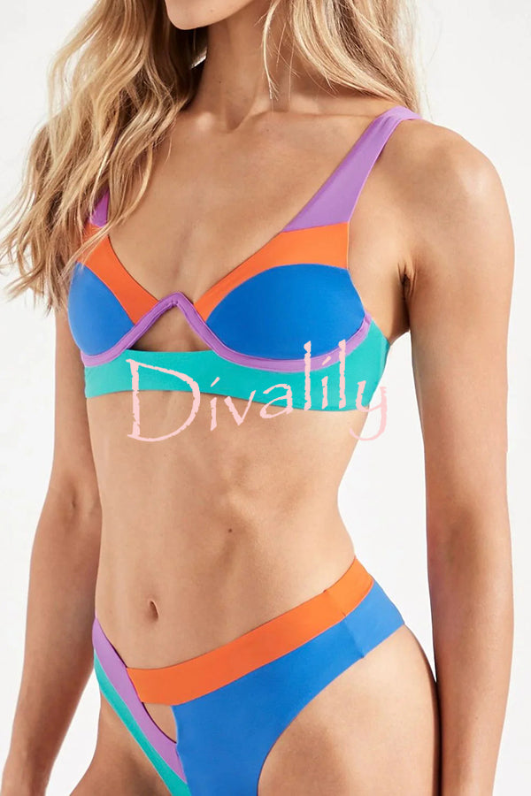 Winter Escape Colorblock Cutout Mid Rise Stretch Bikini Swimsuit