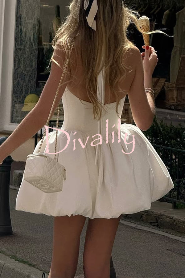 Fashionable Temperament Halter Backless Slim Mini Puffy Dress