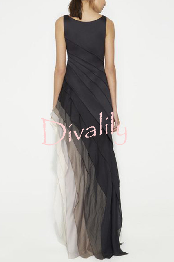 Elegant and Mysterious Tulle Gradient Cascading Design Gown Maxi Dress