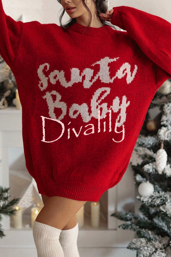 Santa Baby Loose-fitting Long-sleeved Mid-length Knit Sweater