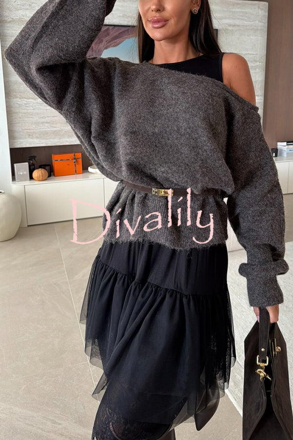 Upper East Chic Knit Wide Neck Long Sleeve Relaxed Sweater
