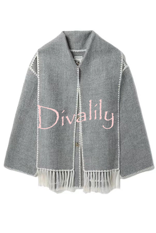 Stylish Loose Pocket Long Sleeve Coat and Warm Fringed Scarf