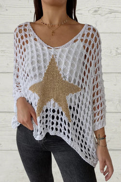 Fashionable Five-star Round Neck Loose Knitted Cover-up Top