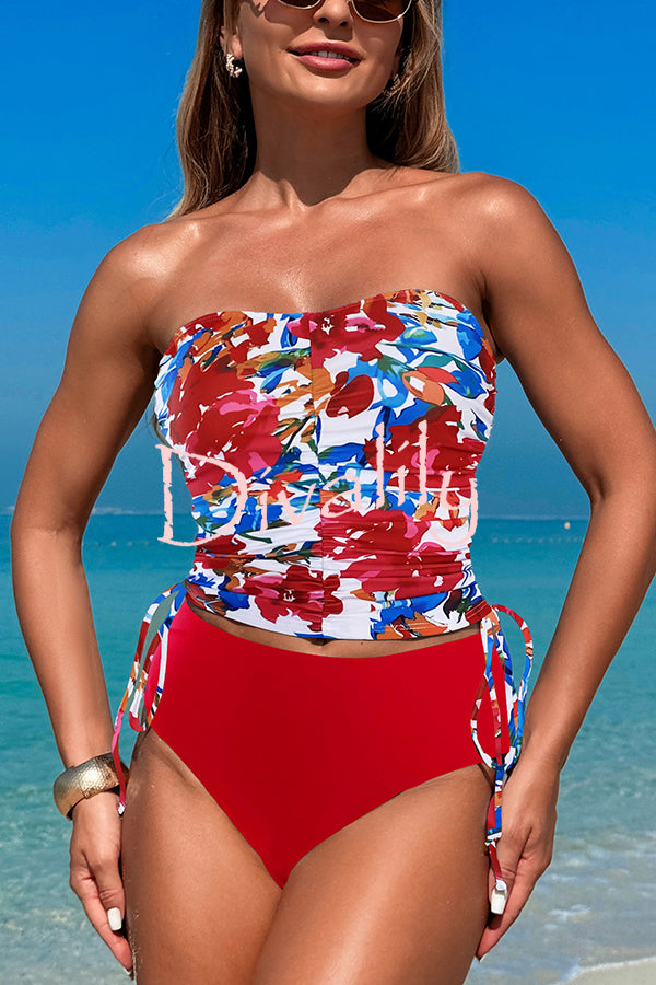 Unique Print High Waist Tie-Stretch Two-Piece Bikini Swimsuit