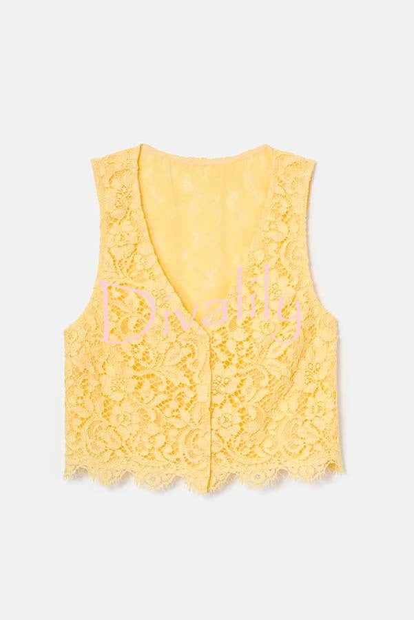 Cute in Butter Floral Lace Button Up Vest and Mid Rise Shorts Set