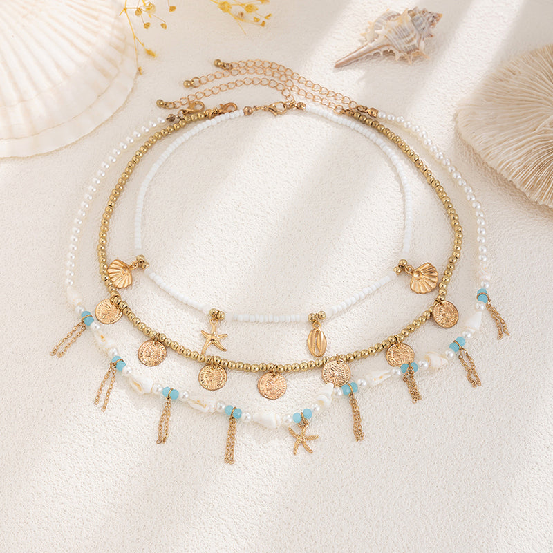 Holiday Style Conch and Starfish Stacking Necklace