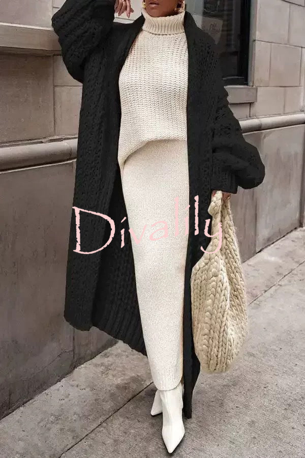 Embrace The Cold Solid Color Long Sleeve Knitted Loose Maxi Cardigan