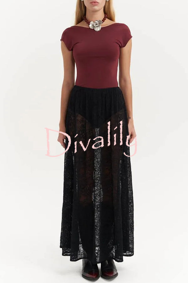 Sweet Festival Unique Lace Elastic Waist A-line Maxi Dress