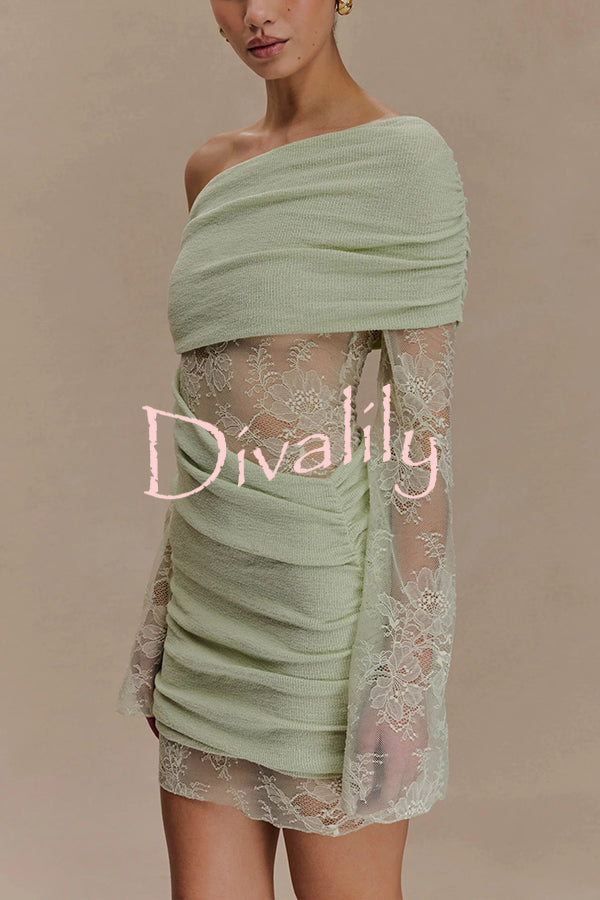 Fashion Lace Panel Long Sleeve Slim Fit Knit Mini Dress