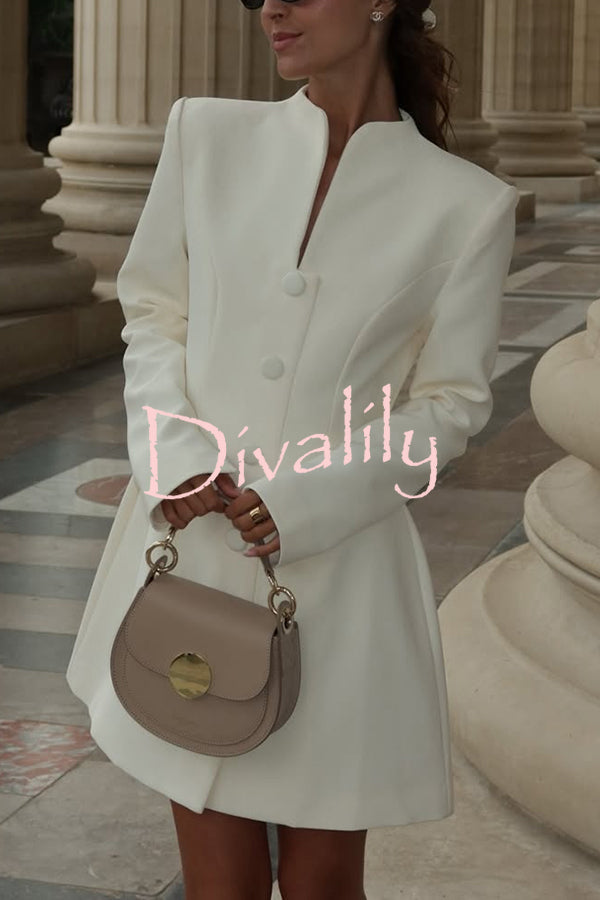 Solid Color Long-sleeved Slim-fit Button-down Casual Mini Dress