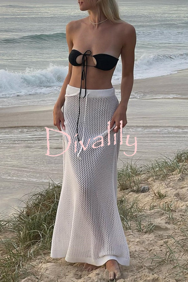 Chic Cutout See Through Knitted Lace Up Cover Up Skirt