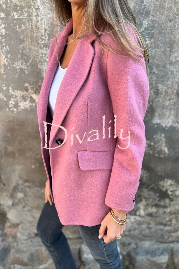 Daytime Perfection Faux Wool Lapel Button Relaxed Blazer