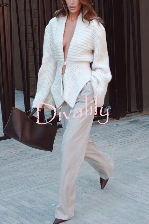 Retro V-neck Long-sleeved Sexy Hollow Loose Knitted Cardigan