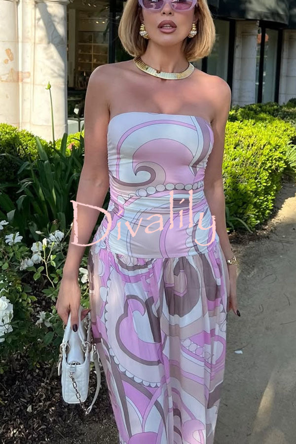 Gorgeous Pastels Unique Print Off Shoulder Low Rise Loose Maxi Dress