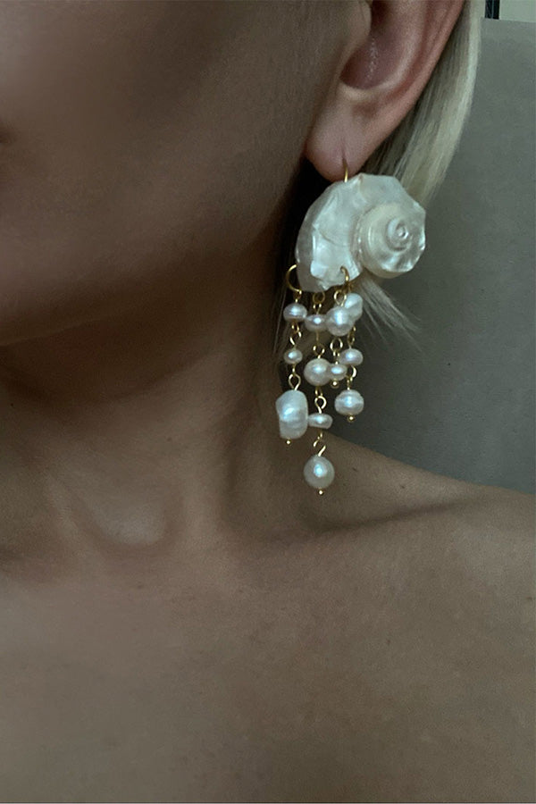 Summer Vacation Baroque Pearl Conch Earrings