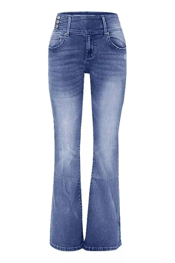 Vintage Side Button Pocket Mid-rise Flared Jeans