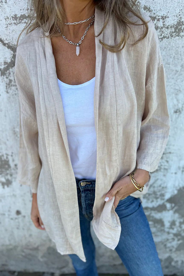 Solid Color Casual Long Sleeve Loose Pocket Cardigan