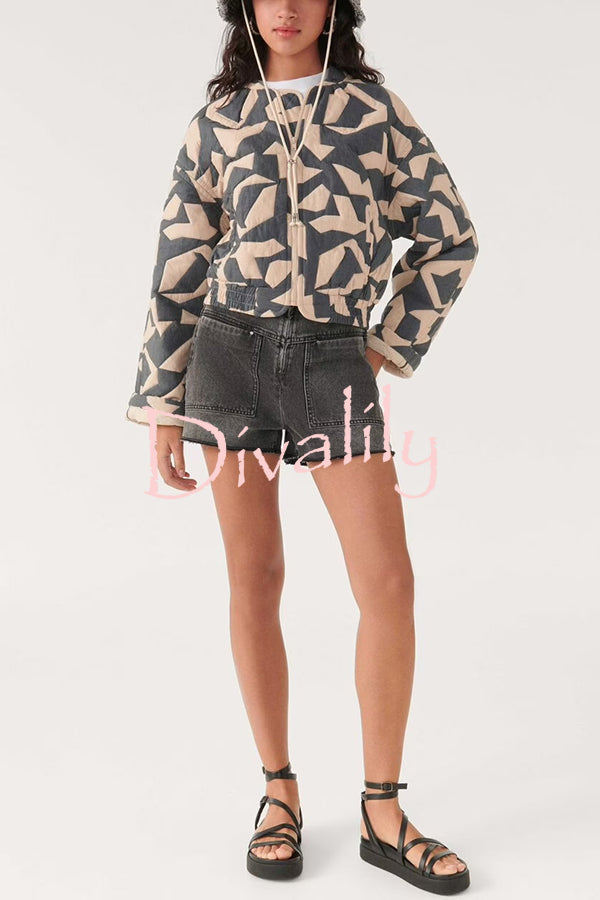 Chrissa Unique Printed Casual Long Sleeve Pocket Cotton Jacket