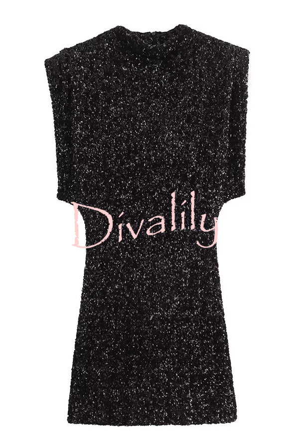 Fashionable Sequined Round Neck Sleeveless Slim-fit Mini Dress