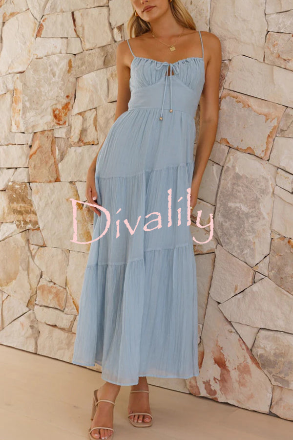 Solid Color Sleeveless Suspender Pleated Back Maxi Dress