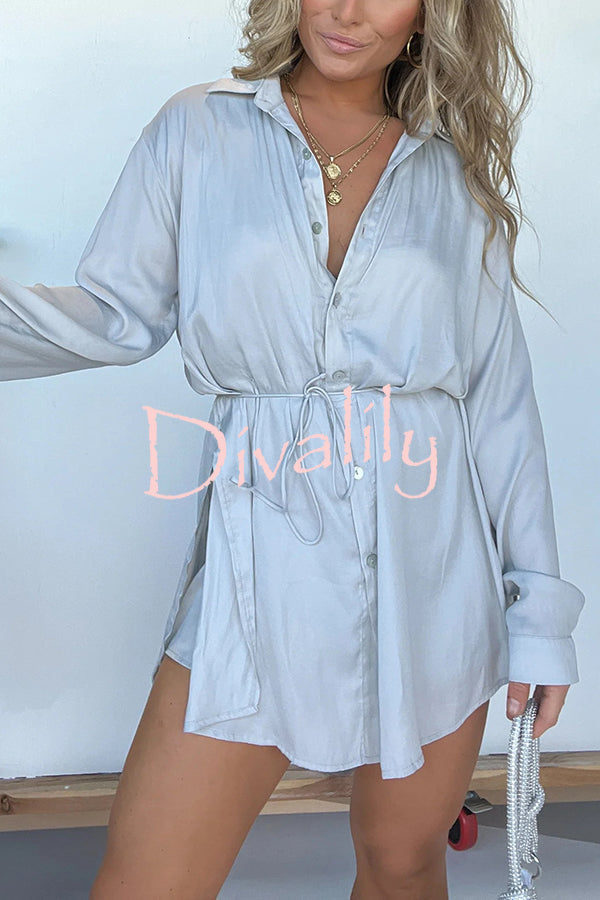 Solid Color Long Sleeve Button Casual Shirt-Style Rompers