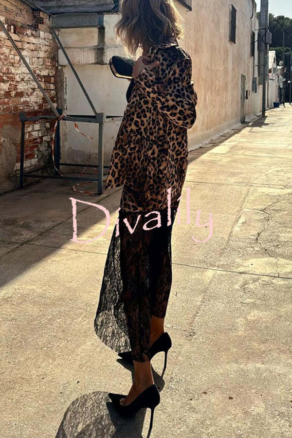 Coco Lady Leopard Print Long Sleeve Lapel Blazer