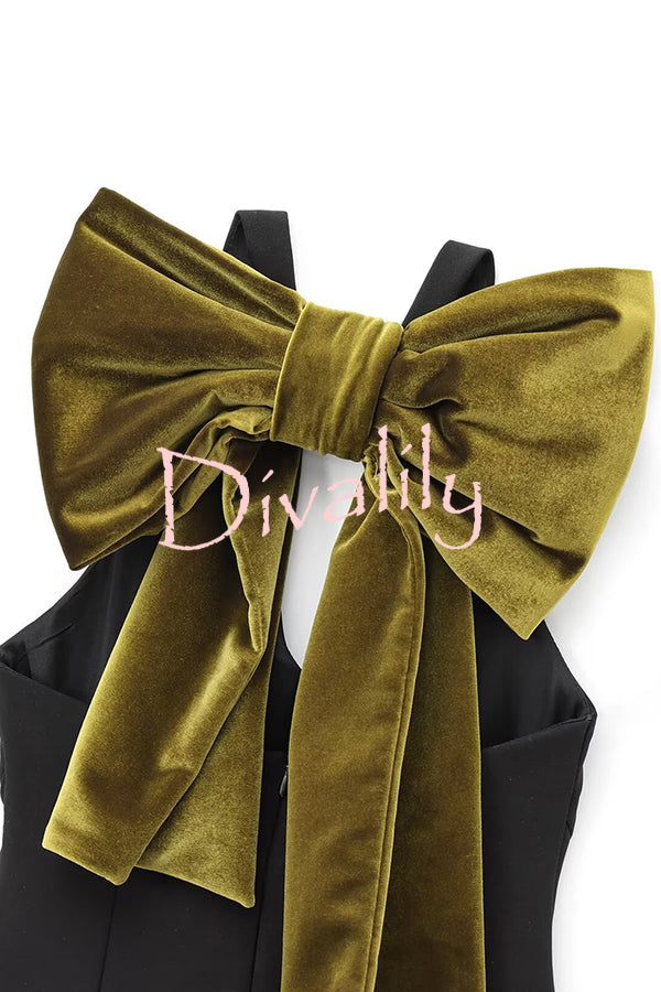 Sweet Party Contrast Back Velvet Bow Detail Mini Dress