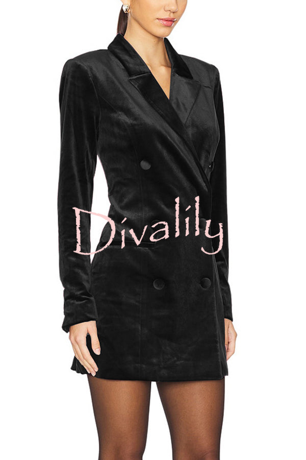 Holiday Soiree Solid Color Velvet Lapel Long Sleeve Blazer Mini Dress